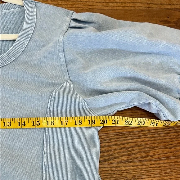 Aerie Seams Right Top Women’s XL Blue Ribbed Puffed Short Sleeve Cropped - Picture 10 of 11